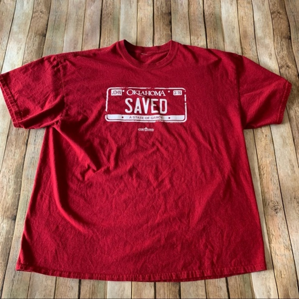 Oklahoma Christian saved Short sleeve religious graphic tee shirt | size XL
